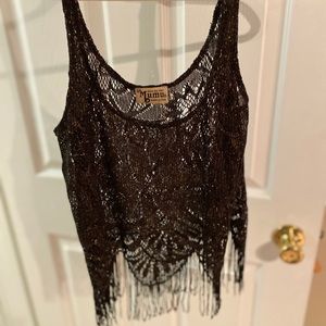 Show Me Your MuMu metallic crochet fringe tank